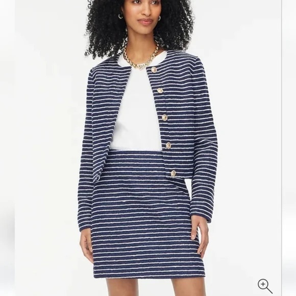 J. Crew Dresses & Skirts - NWT J. Crew Striped Tweed A-line Mini Skirt Ant Navy Ivory Striped CH398 Size 6